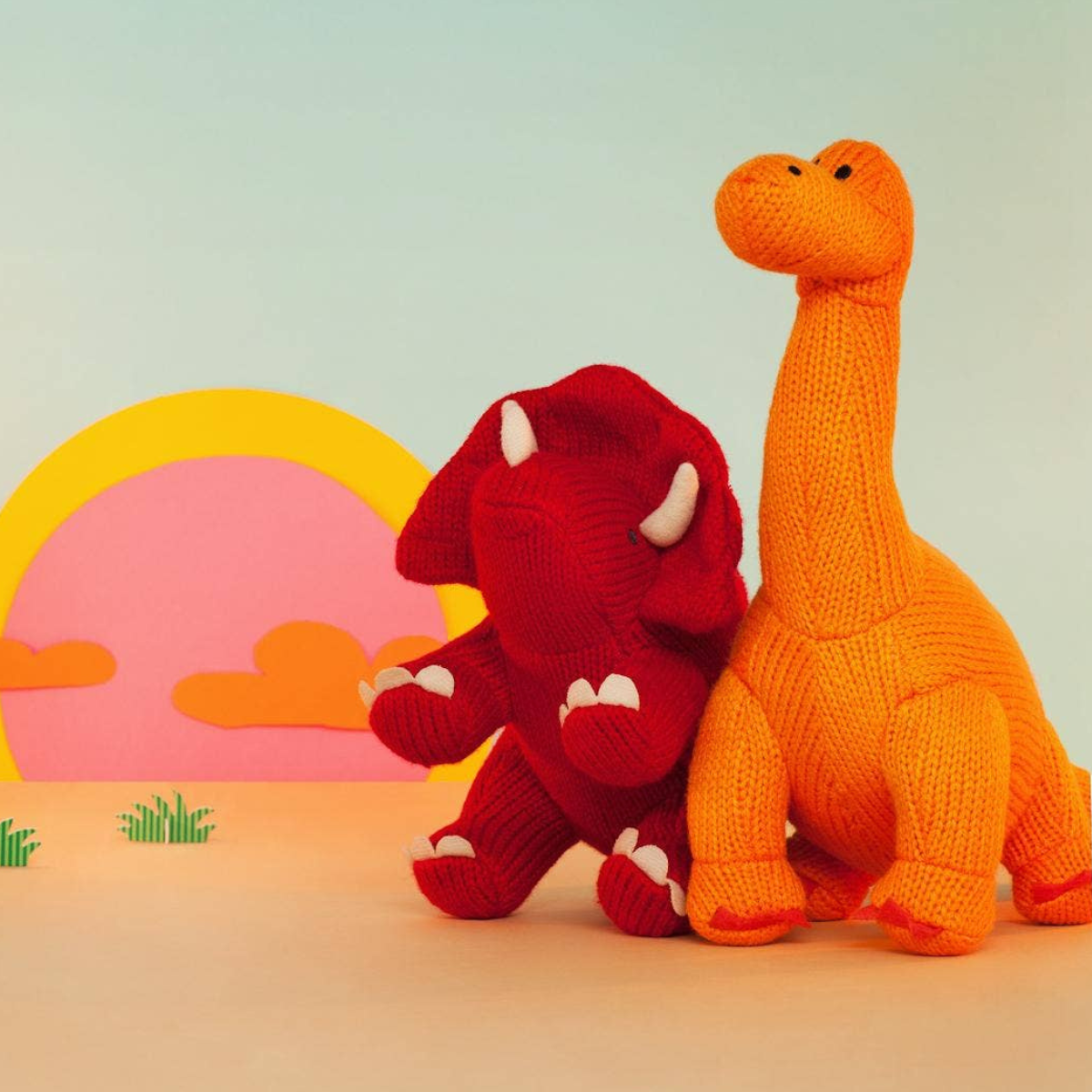 Mini Knitted Diplodocus Dinosaur Rattle (Orange) – Little Giggles