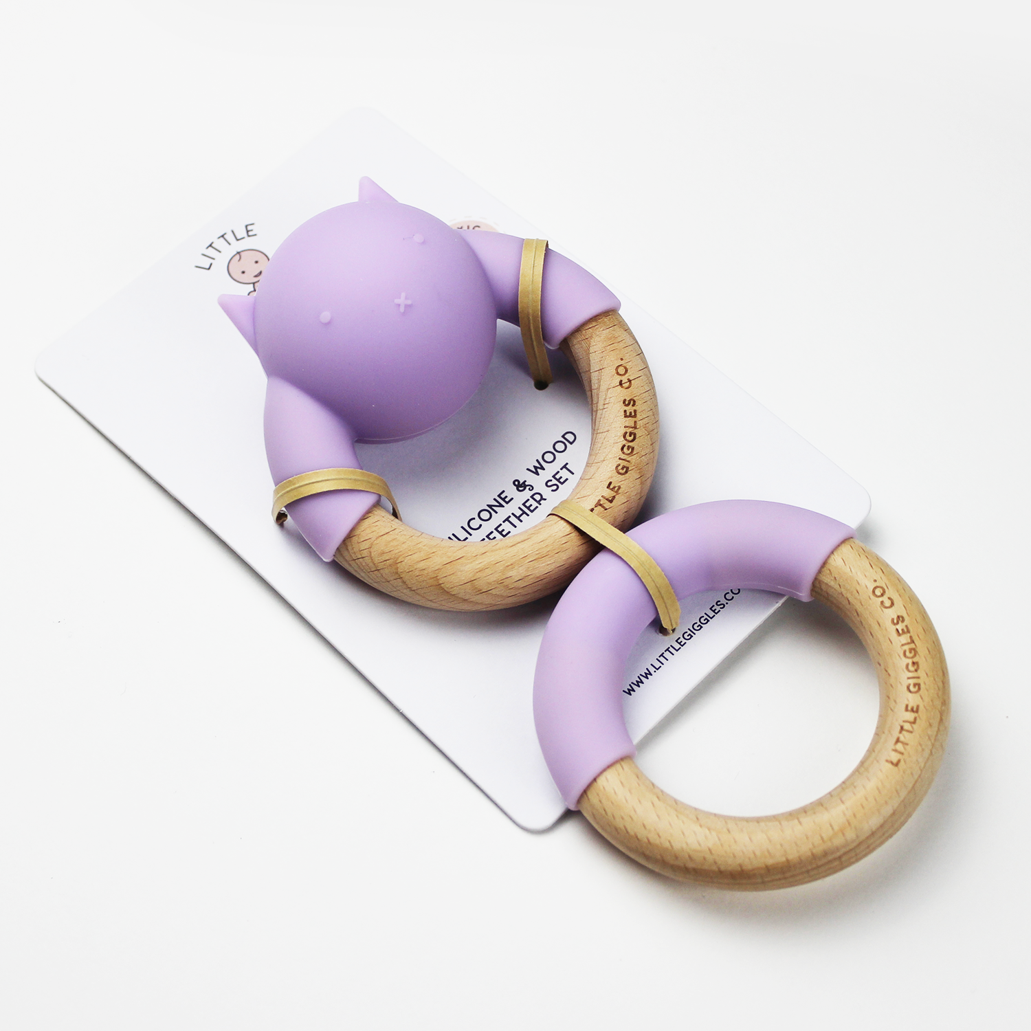 Teeth Rattle Sensory Rattle & Ring Teether Set (Purple Kitten) – Little Giggles Co.