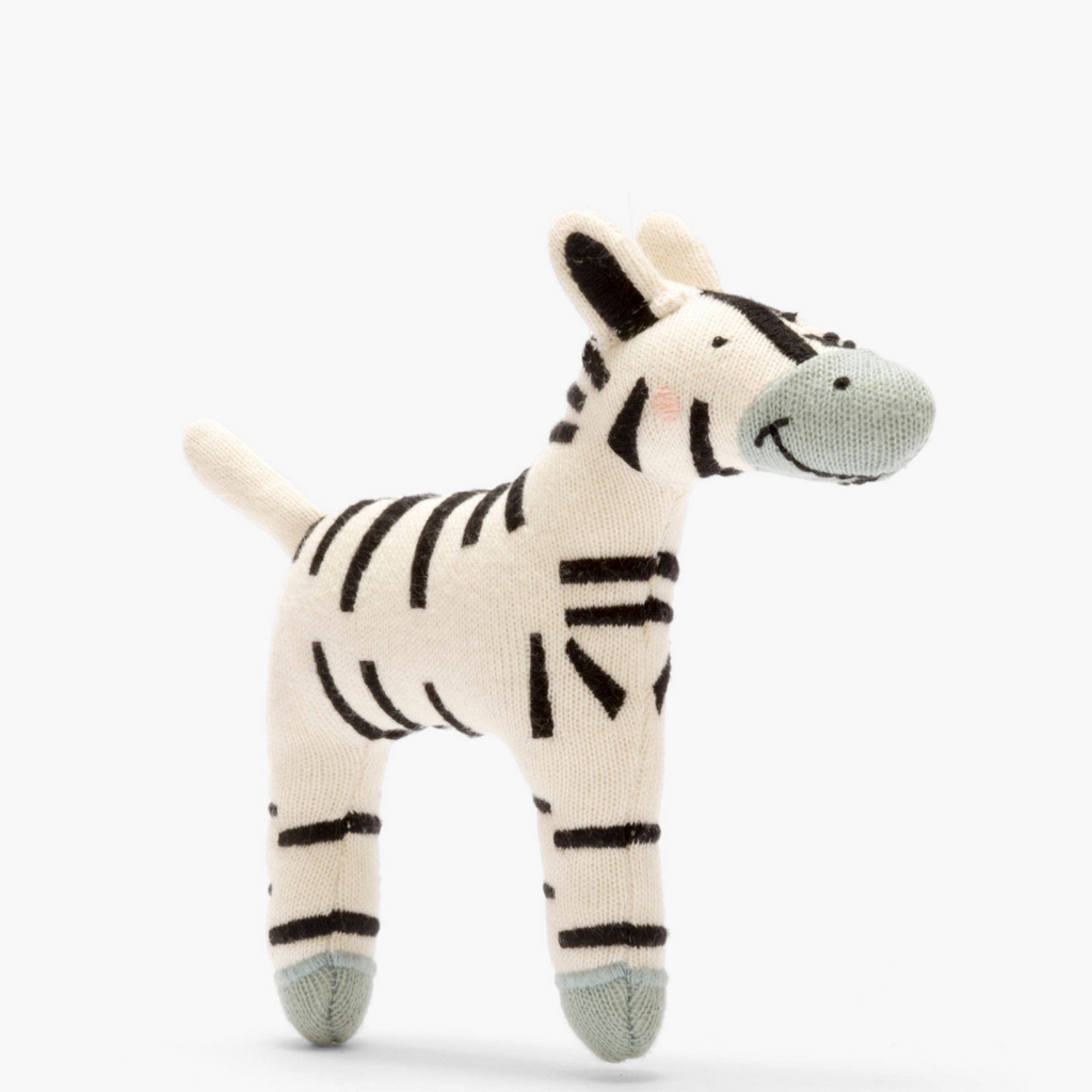 Organic cotton knitted zebra flat baby toy